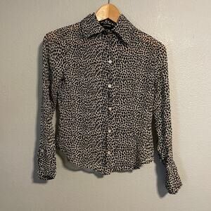 Express Womens Top Size 1/2 Animal Print Silk Chiffon Button Up Mob Wife Y2K